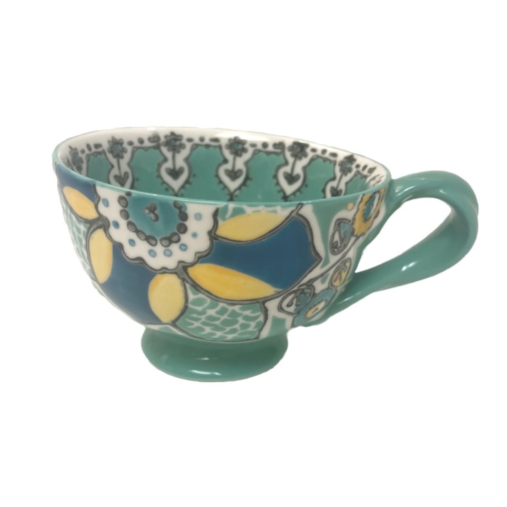 Anthropologie green floral coffee cup mug